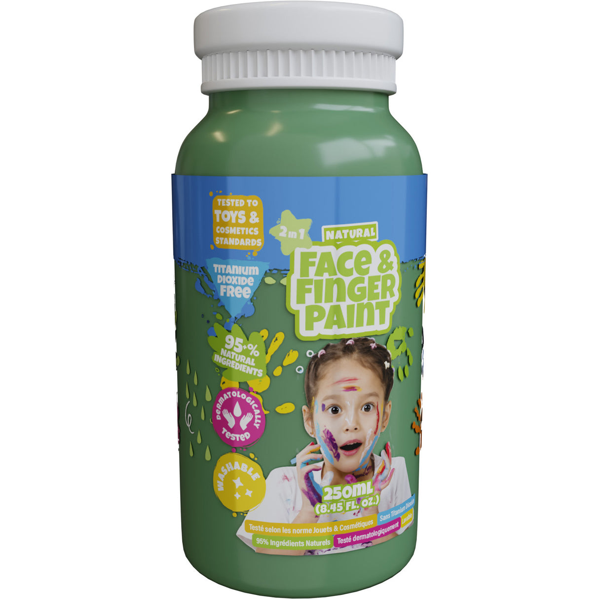 Flacon de peinture au doigt naturel Boti pour le visage - vert, 250 ml