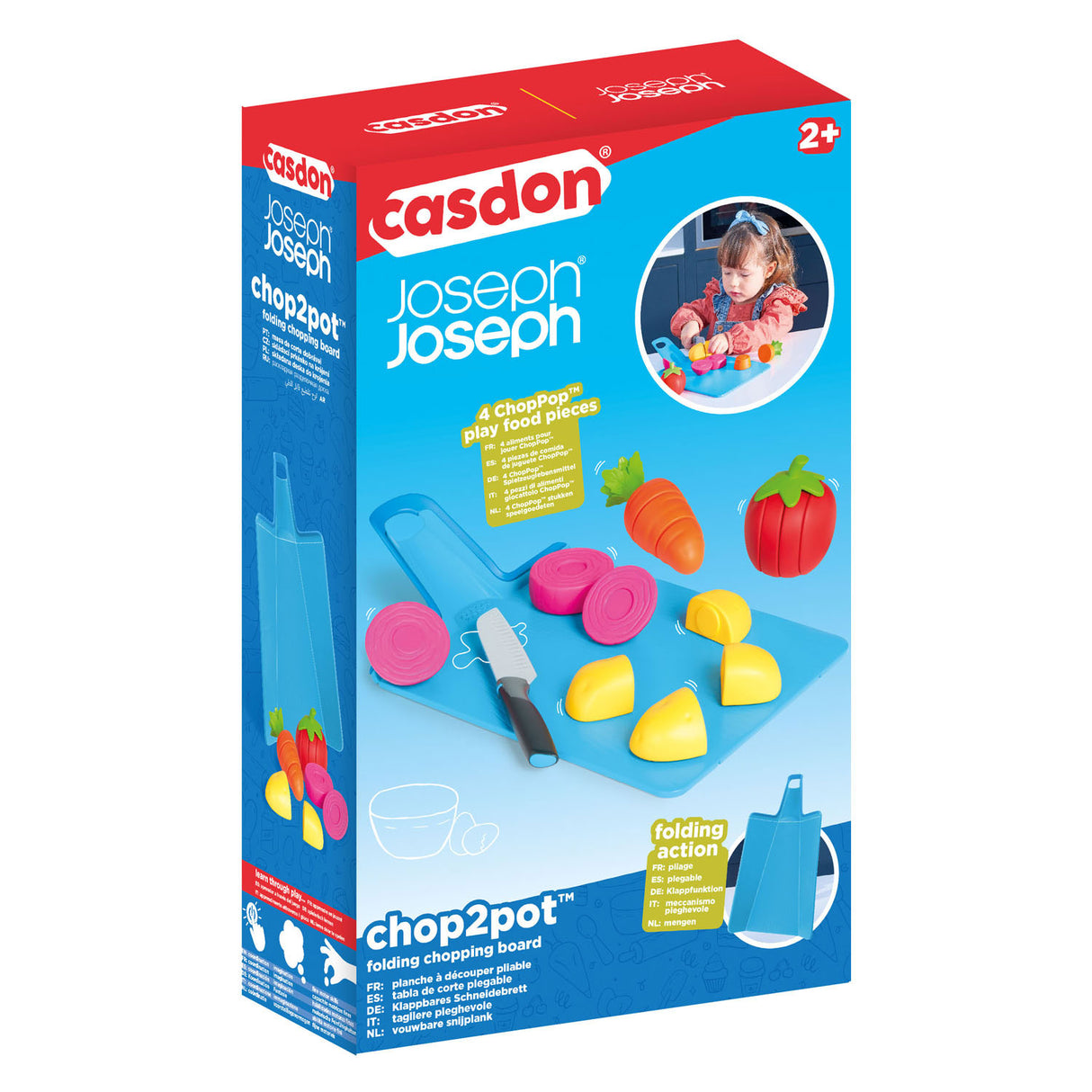 Ensemble de nourriture jouet Casdon chop2pot avec planche à découper pliante et couteau, 16 pièces.