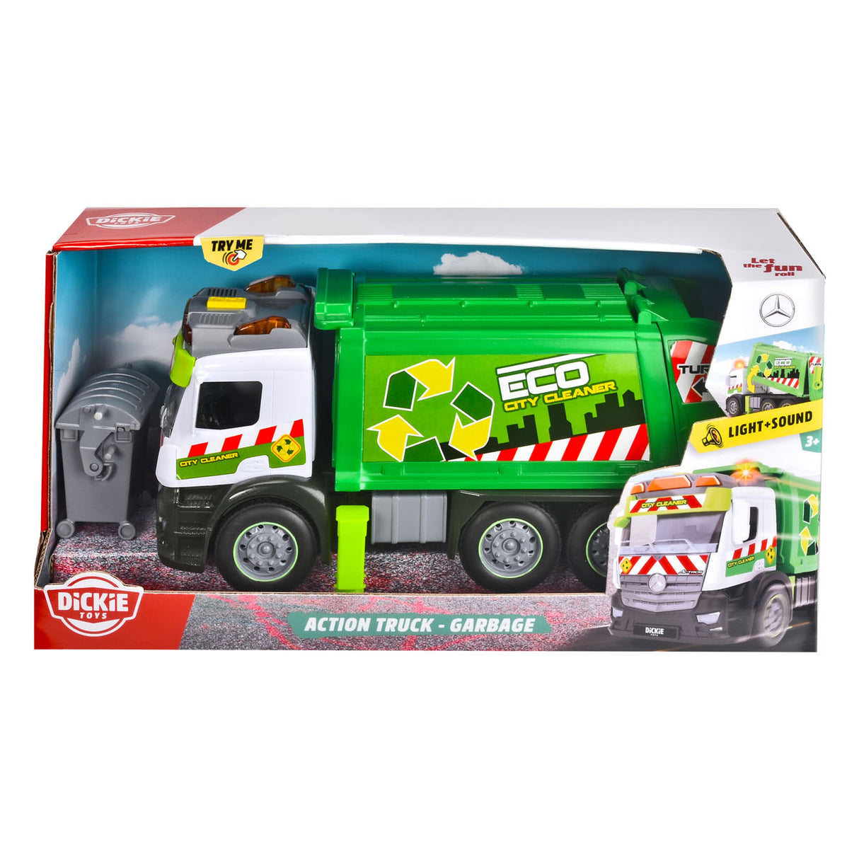 Dickie Toys Action Truck - camion poubelle - 26 cm - lumière et son - véhicule jouet