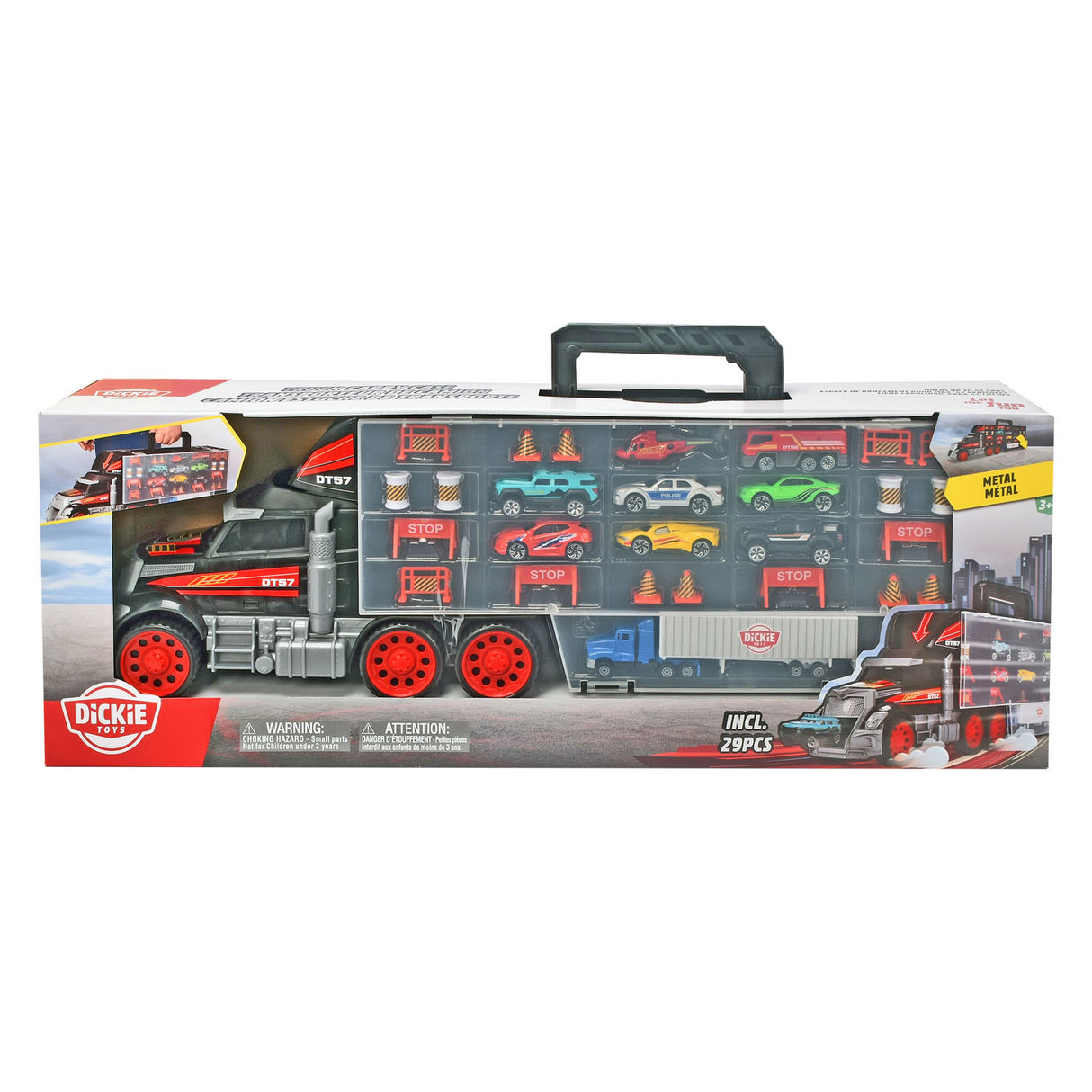 Voiture Dickie, valise, transporteur avec petites voitures, camion 2 en 1
