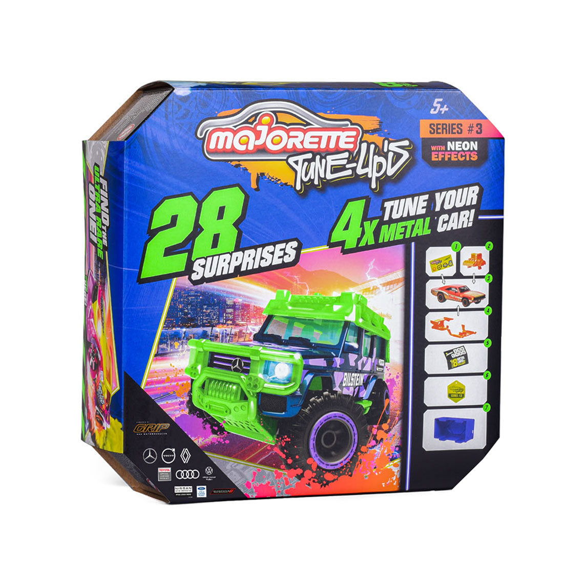 3 voitures de course de Majorlette Tune Up avec 28 surprises, ensemble de 4