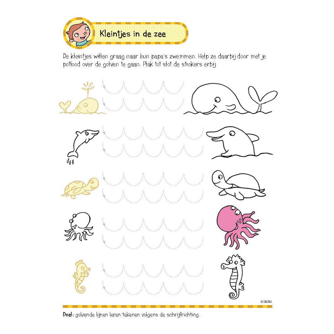 Cahier d'entraînement Deltas avec autocollants - premiers jeux d'écriture pour 5-6 ans