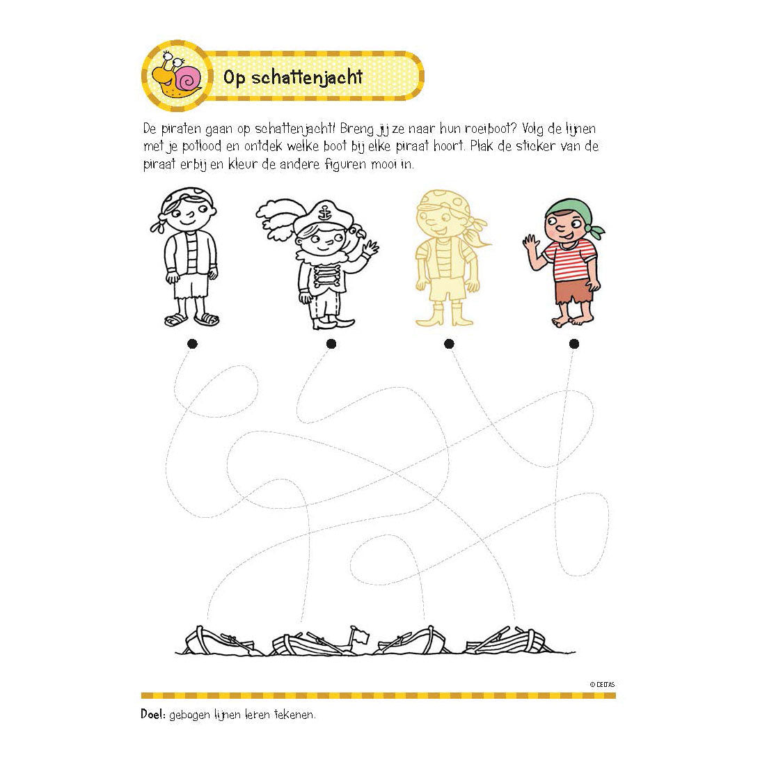 Cahier d'entraînement Deltas avec autocollants - premiers jeux d'écriture pour 5-6 ans