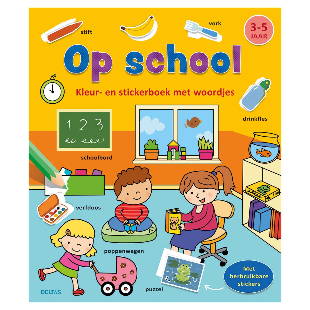 Deltas Color and Sticker Book with Words - À l'école