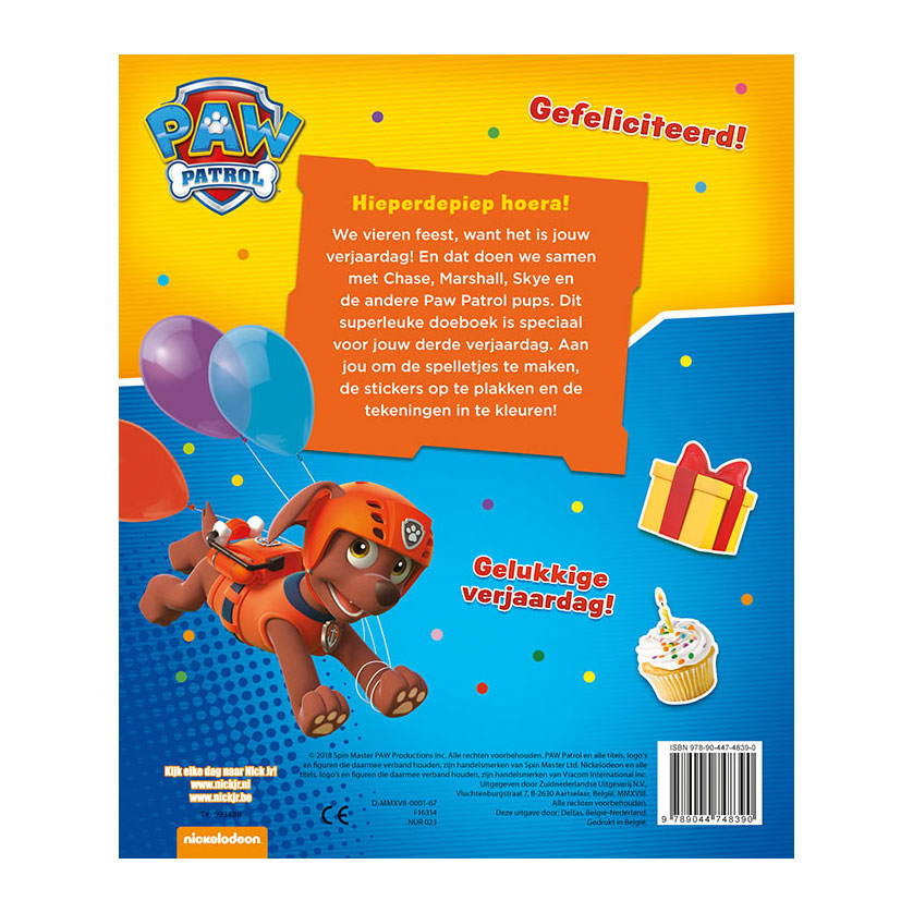 Livre d'anniversaire Deltas Paw Patrol - hourra, 3 ans !