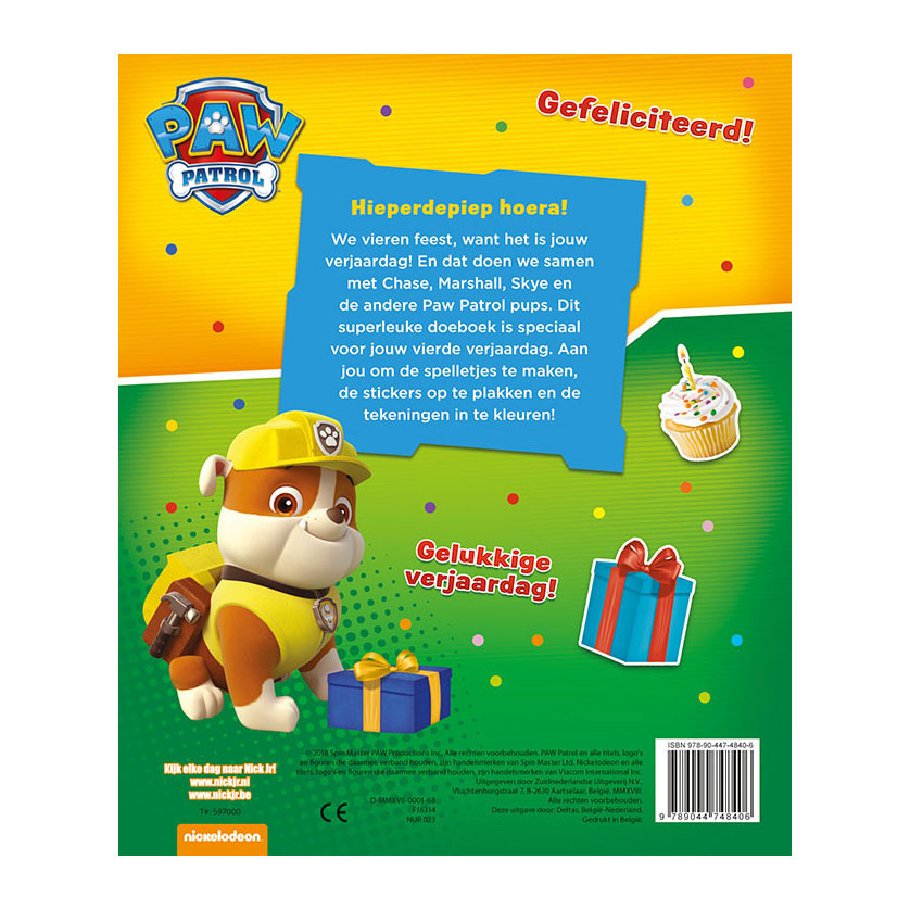 Paw Patrol - livre de coloriage - hourra, 4 ans - livre d'anniversaire