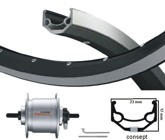 Roue avant Kgs 28 pouces (622) jante noir argent moyeu dynamo 6v 3 w fixe