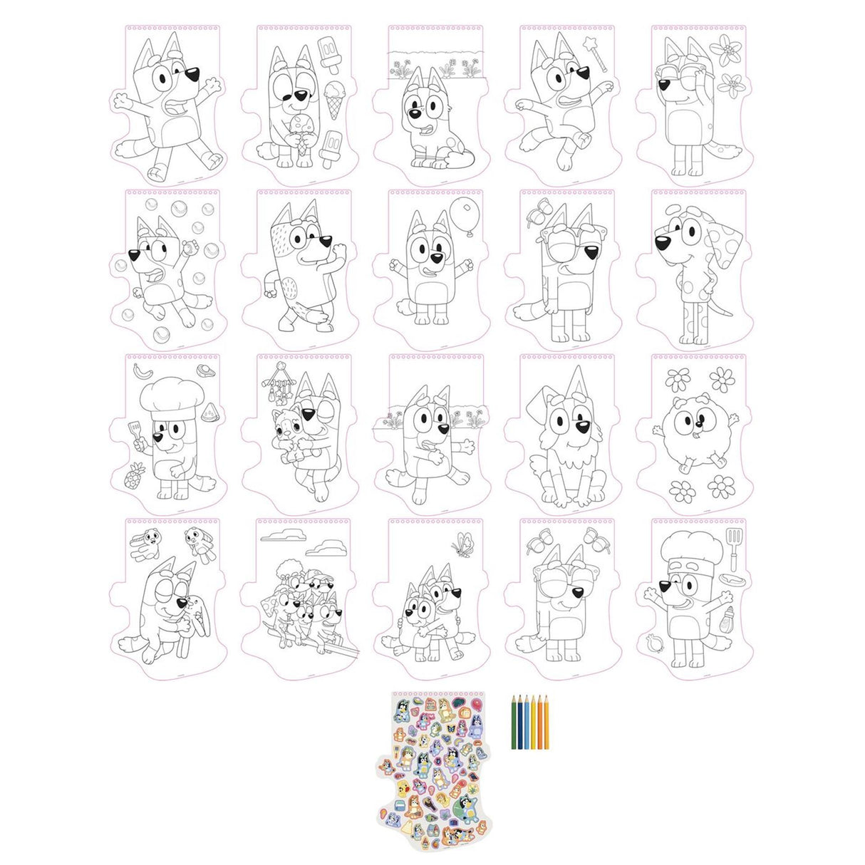 Moxy bluey vormen kleurblok, 20 vellen + 6 pencils