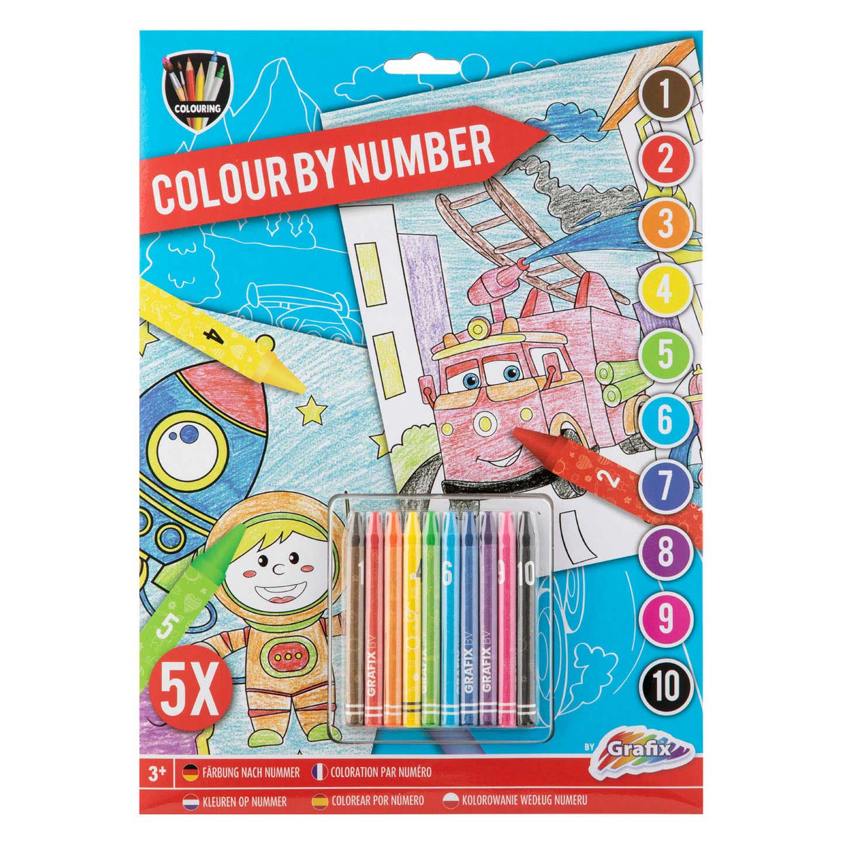 Grafix colorié par numéro avec des crayons de cire bleus
