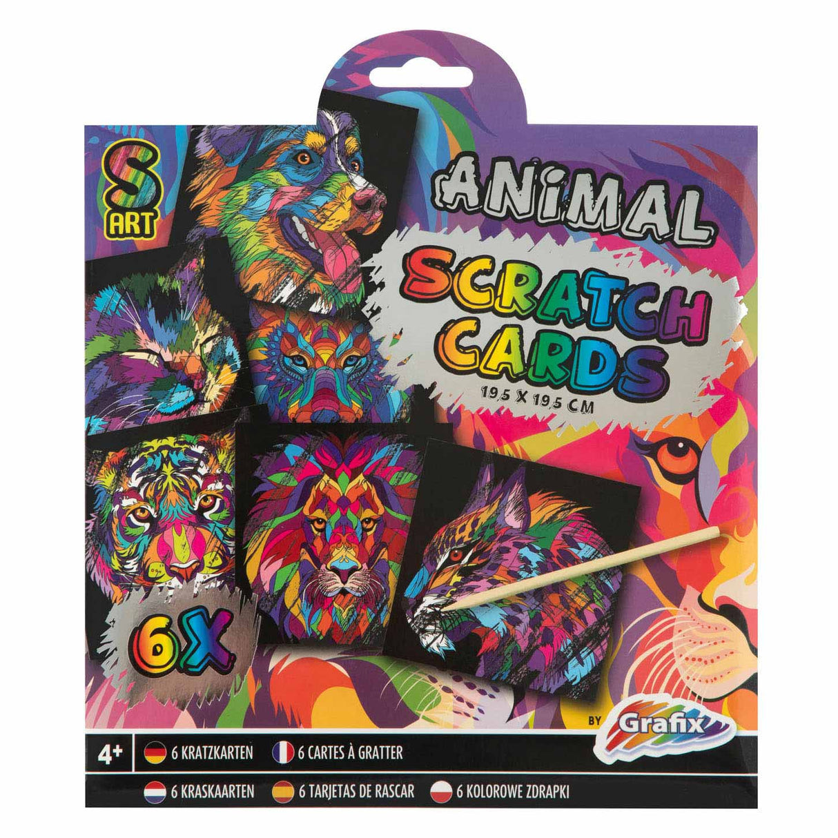 Cartes à gratter de groupe d'artisanat créatif, 6 pcs. - les animaux