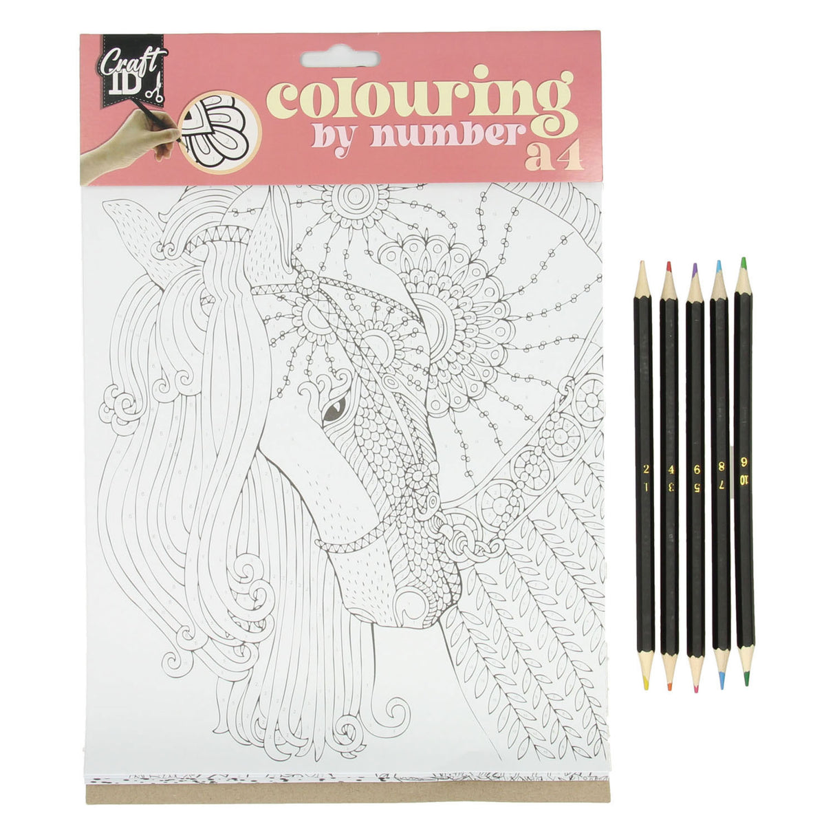 Groupe d'artisanat créatif couleur par numéro avec 5 crayons de couleur