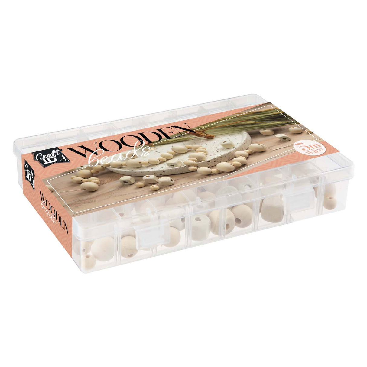 Ensemble de perles en bois Craft id avec cordon, 130 grammes