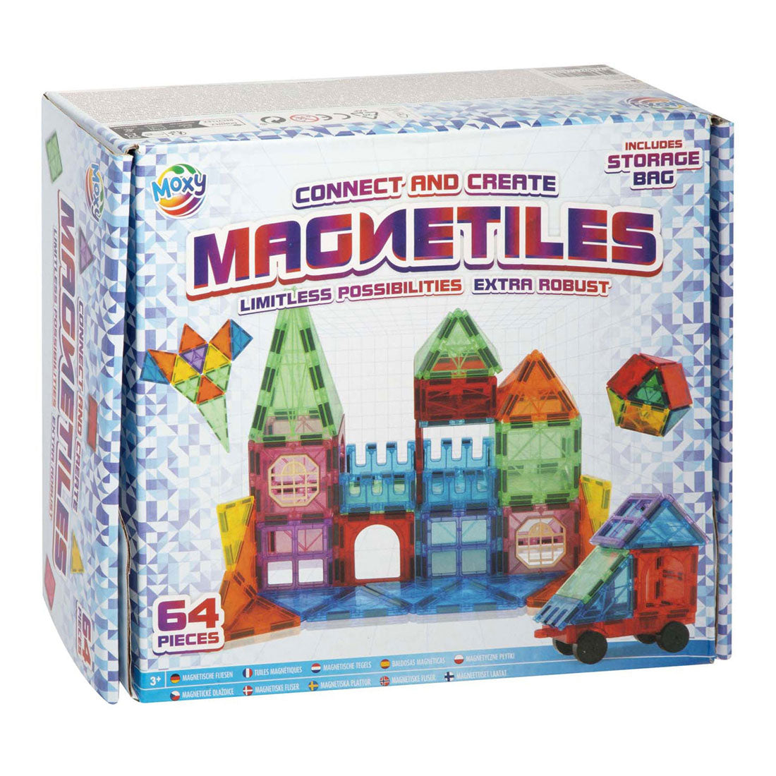 Tuiles de jouets de construction magnétiques Creative Craft Group avec sac de rangement, 64 pcs.
