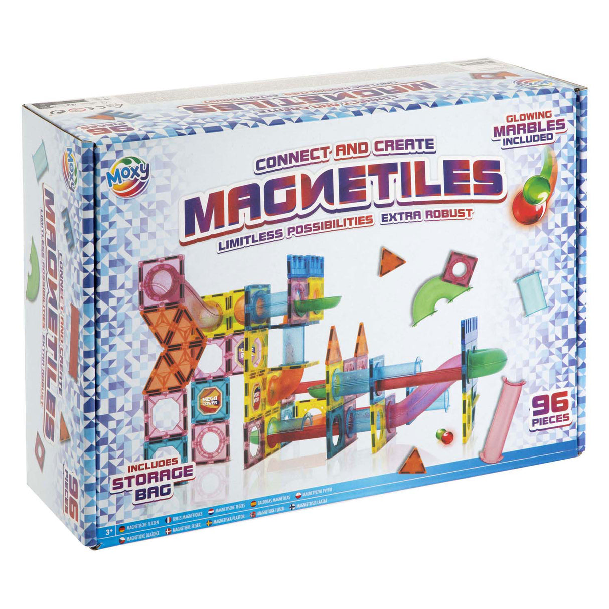 Jouets de construction de groupe d'artisanat créatif carreaux magnétiques xl avec sac de rangement, 96 pcs.