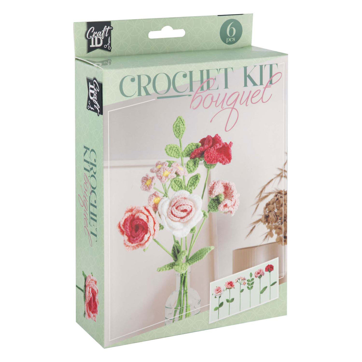 Groupe d'artisanat créatif ensemble de crochet bouquet de fleurs rose 21x16x5cm | 2 pièces