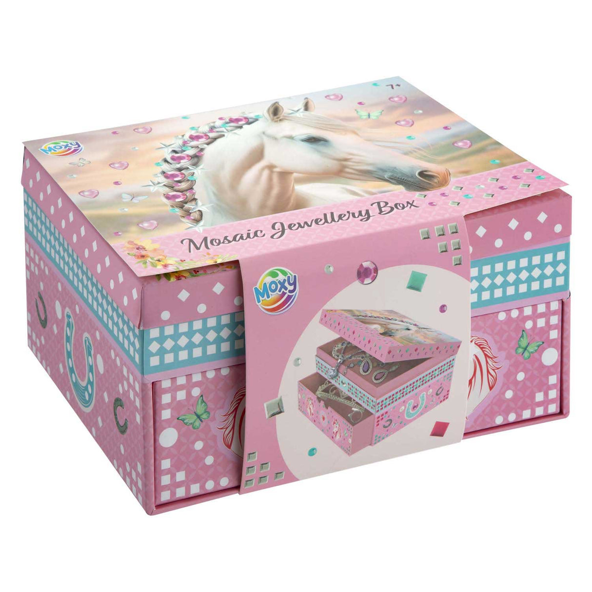 Moxy cheval boîte à bijoux décoration mosaïque - coffret artisanal boîte à bijoux - jouets créatifs pour filles à partir de 3 ans - astuce cadeau home déco