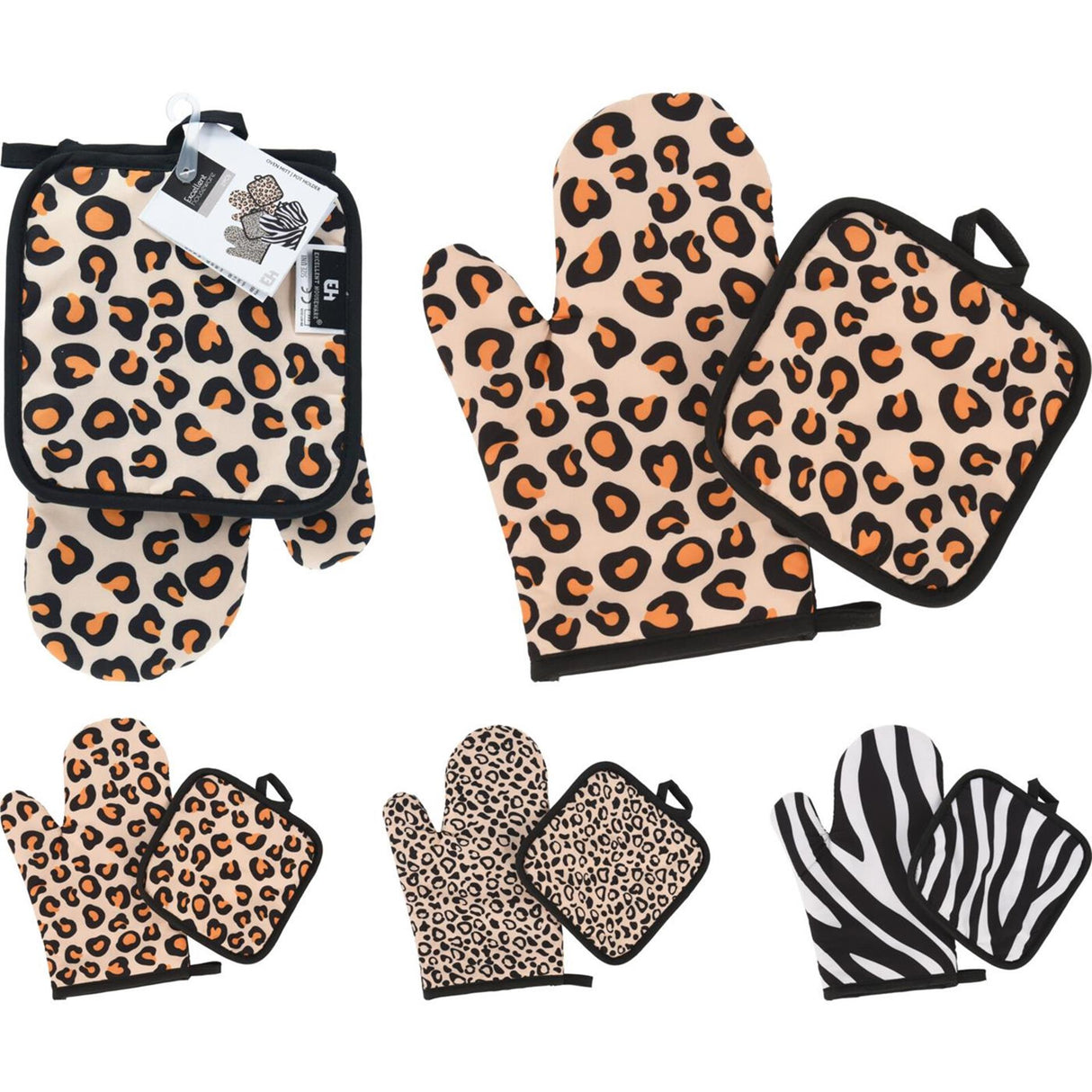 Excellent ensemble de gants de cuisine et maniques à imprimé animalier