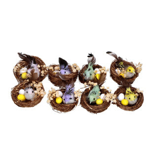Nids d'oiseaux 2 en boîte 4 couleurs assorties Pâques | 6 pièces