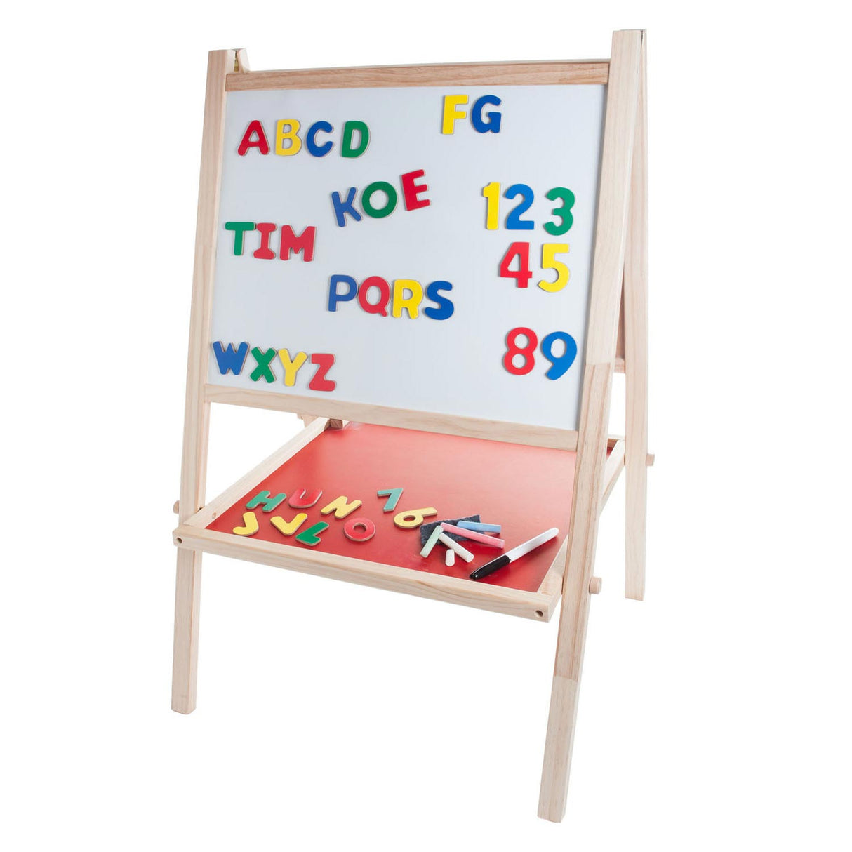 Tableau blanc Longfield en bois - Tableau noir double face pour enfants - Plateau de jeu éducatif avec aimants, gomme à craie - Tableau d'apprentissage pour planche à dessin - Coeur d'ange