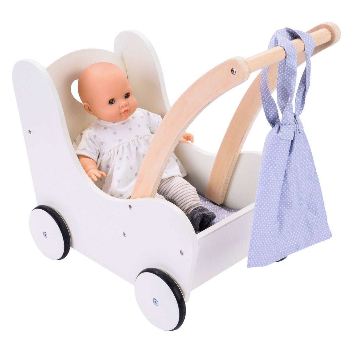 Trotteur de poupée en bois gris blanc