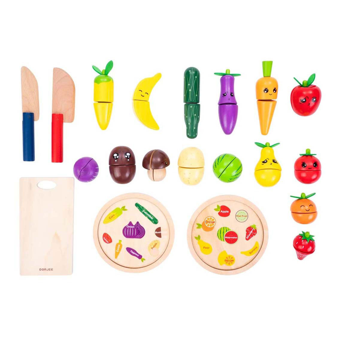 Ensemble de coupe en bois de légumes et de fruits