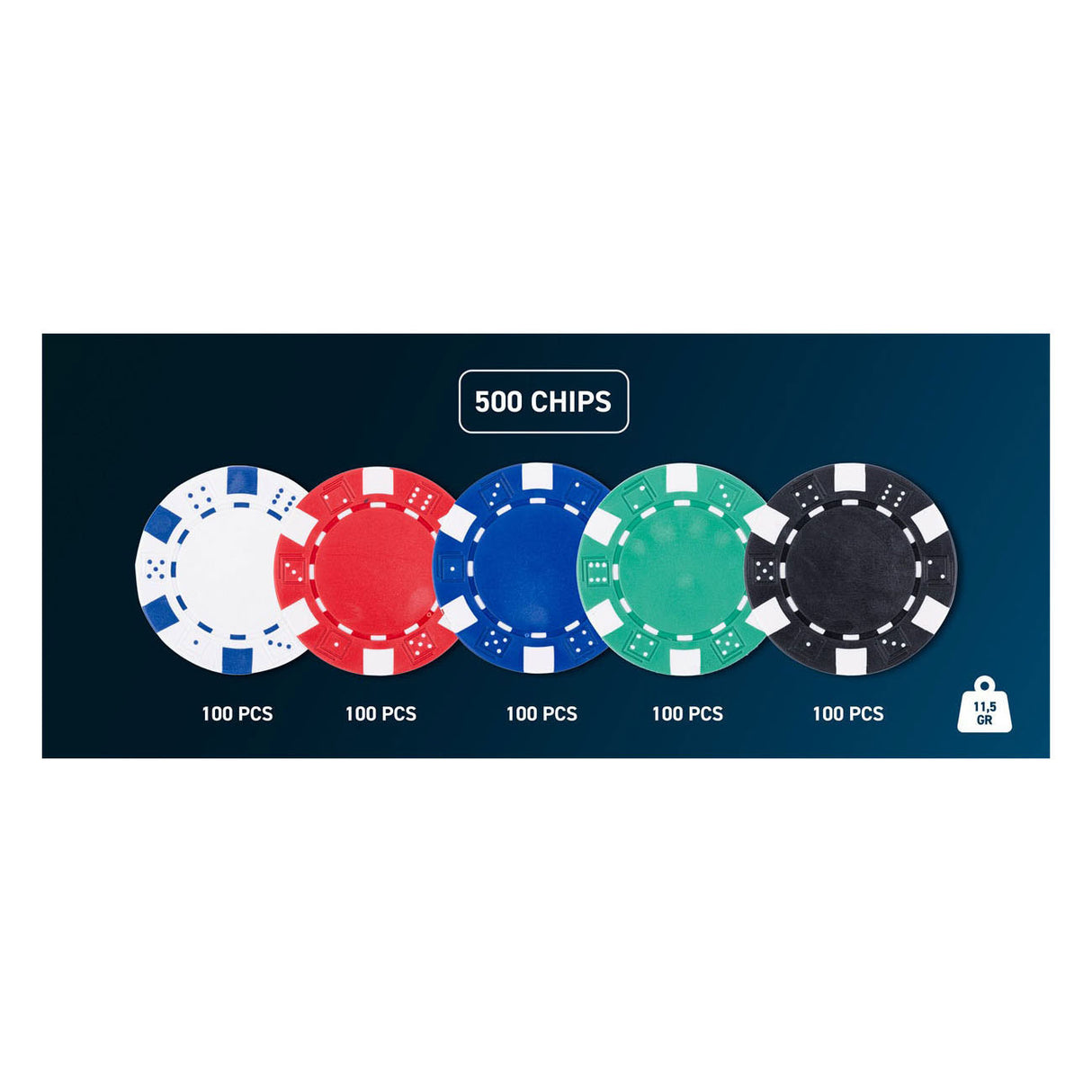 Longfield pokerset in zilveren koffer met 500 chips (11,5 g) – compleet met kaarten, dealer button dobbelstenen – engelhart