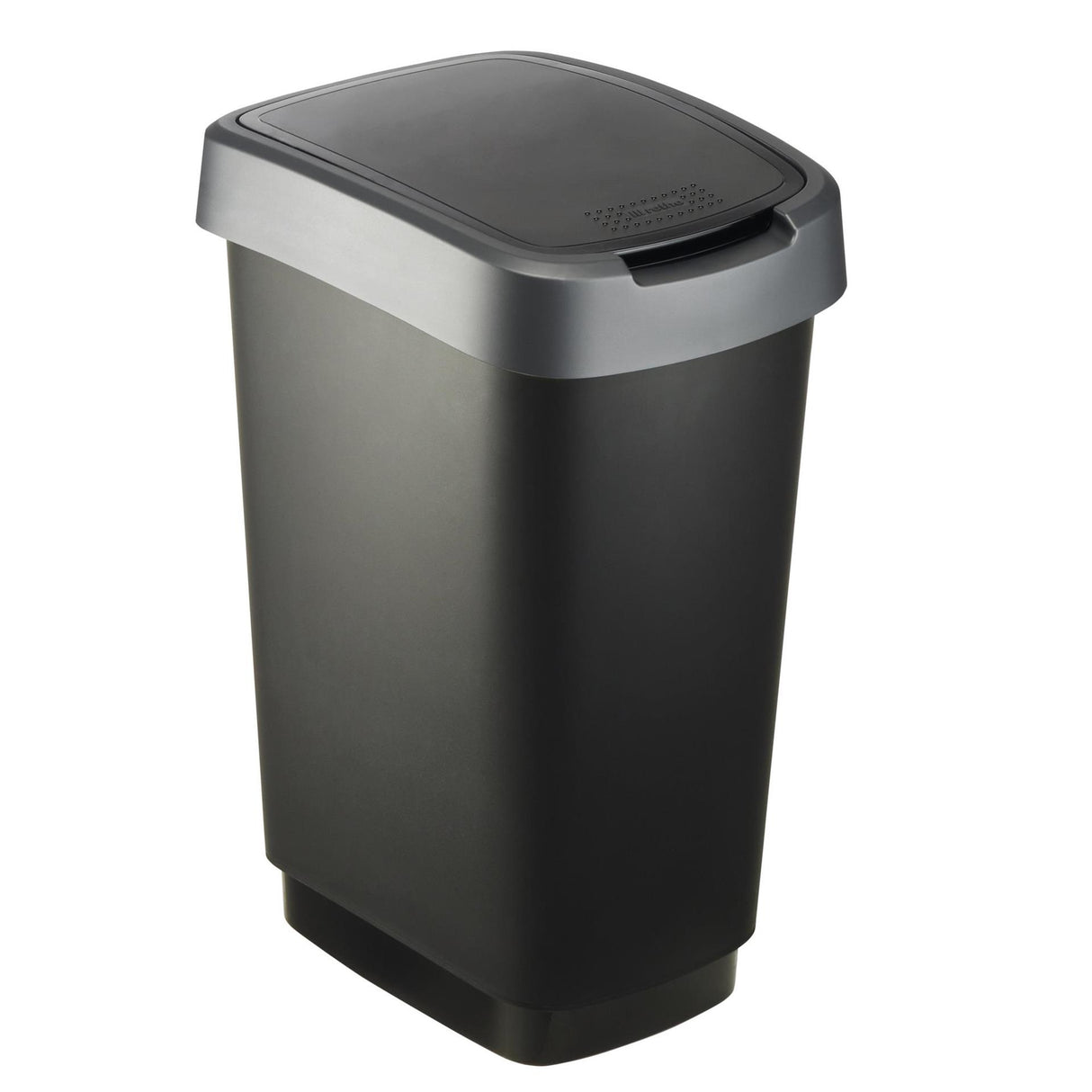 Poubelle Rotho Twist avec couvercle pivotant 25 l - argent noir - sans BPA - avec 6 autocollants pour différents flux de déchets