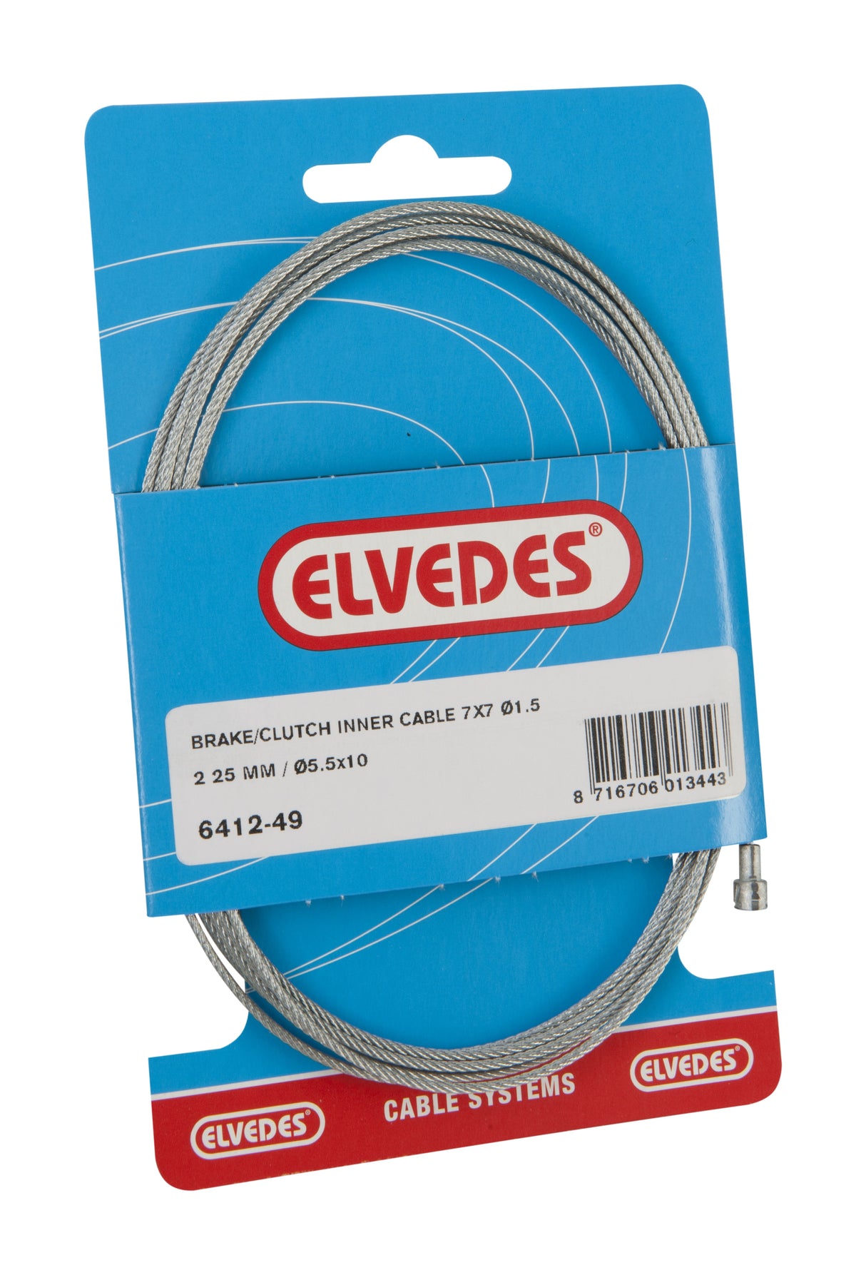 Câble intérieur de l'embrayage Elvedes 2250 mm 7x7 Fil Galvanisé Ø1,5 mm avec V-Nipple (sur carte)