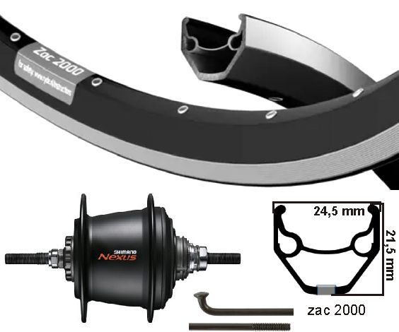 Kgs Roue arrière 28 pouces zac 2000 noir argent nexus 7 frein à rouleaux