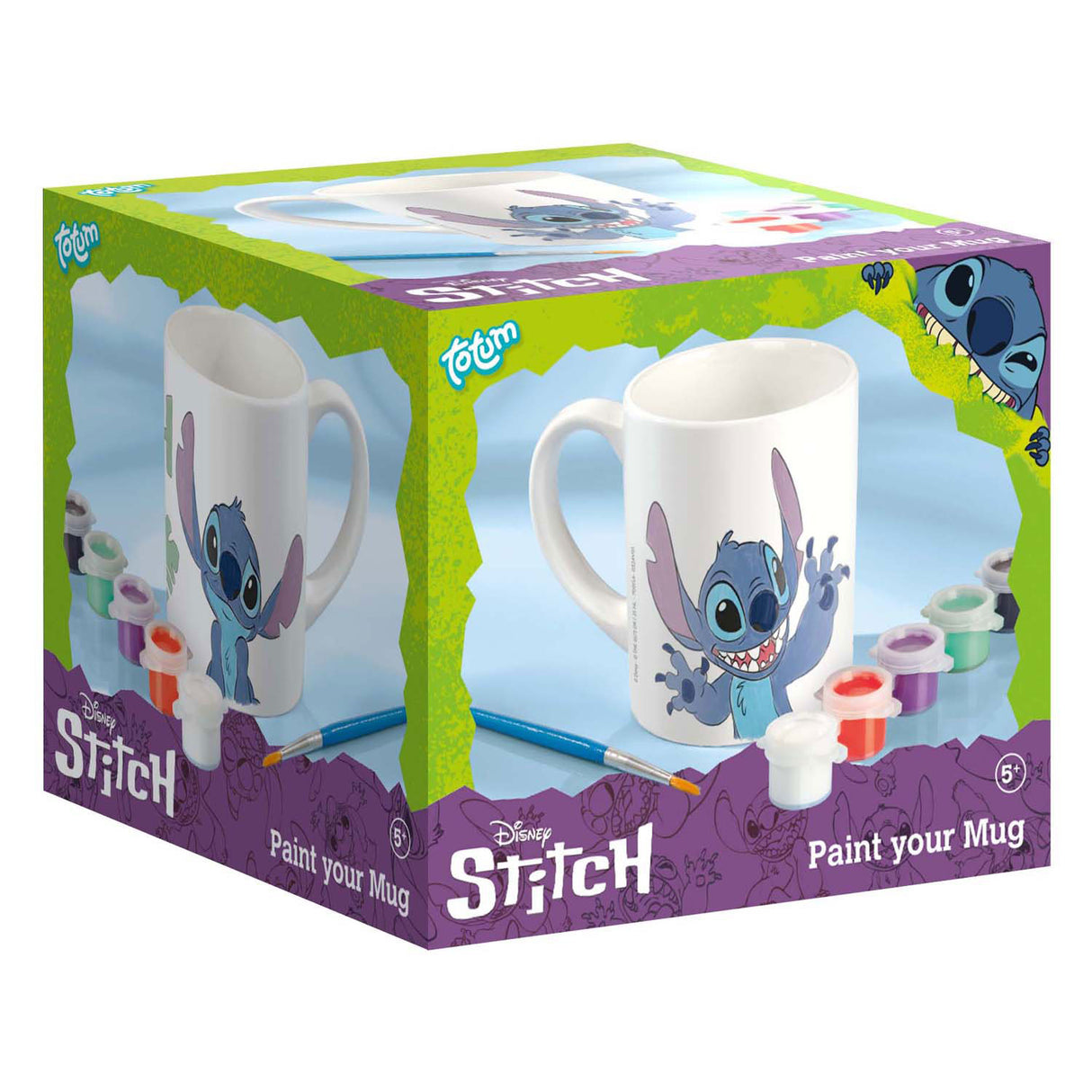 Gobelet à colorier Totum Disney Stitch - set artisanal tasse en céramique incl. peinture et pinceau - astuce cadeau jouets filles et garçons artisanat lilo stitch