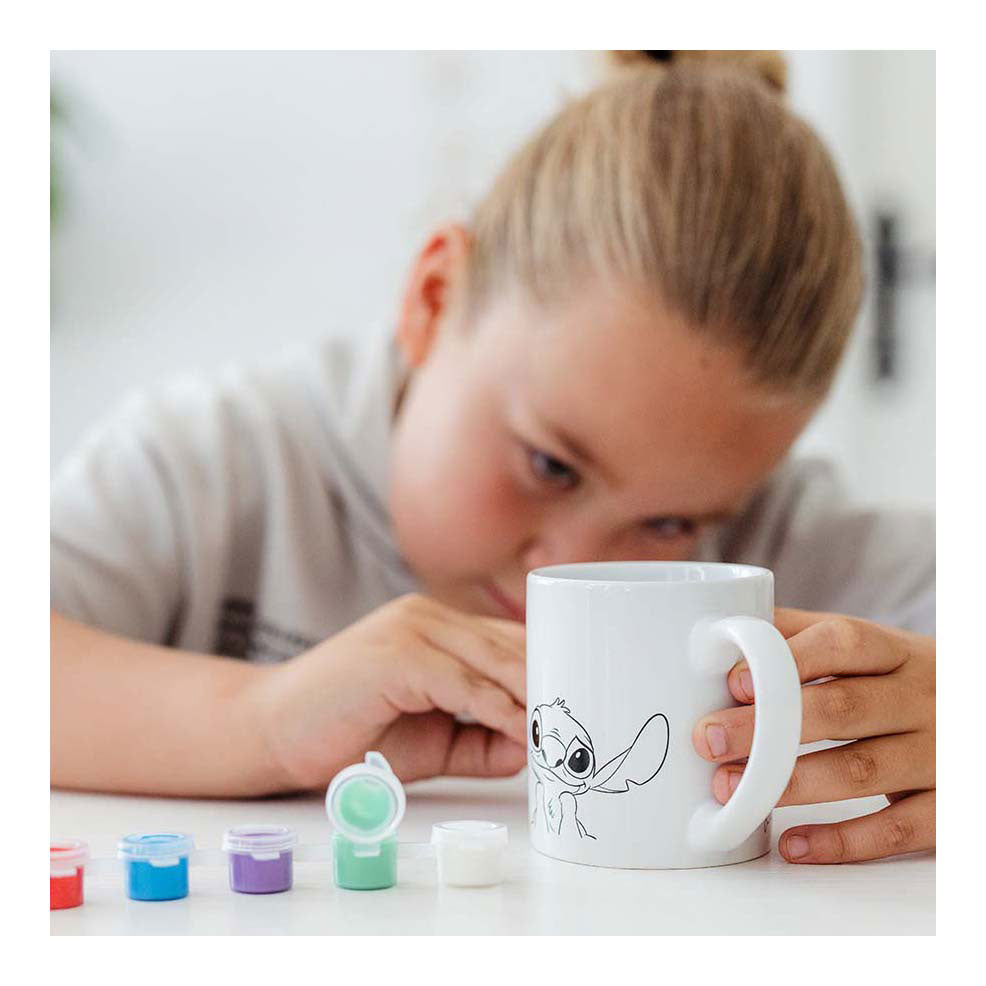 Gobelet à colorier Totum Disney Stitch - set artisanal tasse en céramique incl. peinture et pinceau - astuce cadeau jouets filles et garçons artisanat lilo stitch