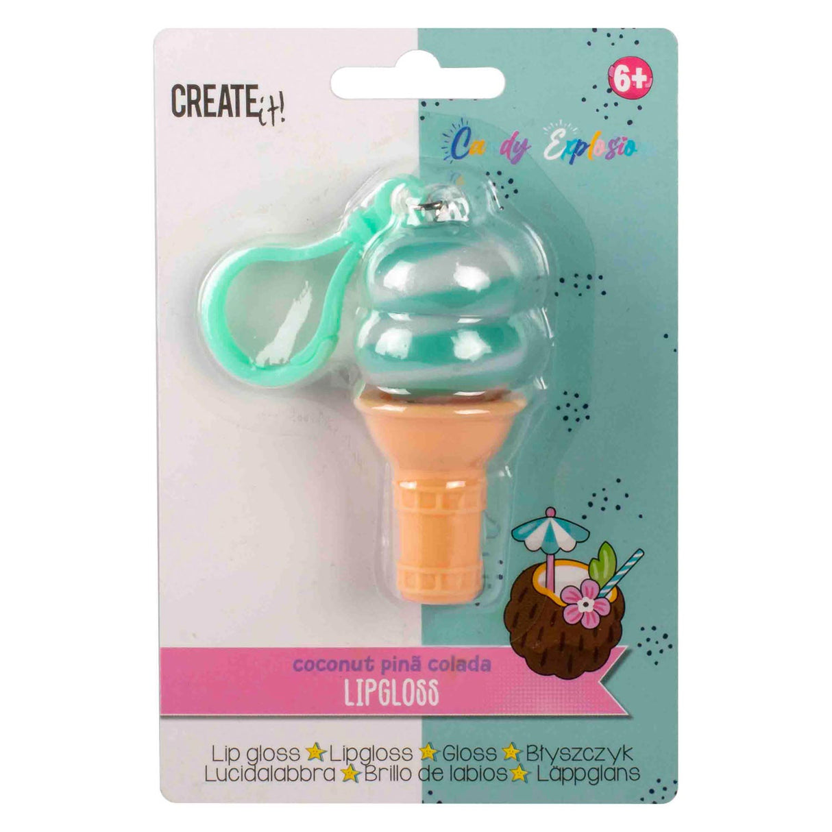 Canenco crée-le ! porte-clés cornet de crème glacée brillant à lèvres explosion de bonbons
