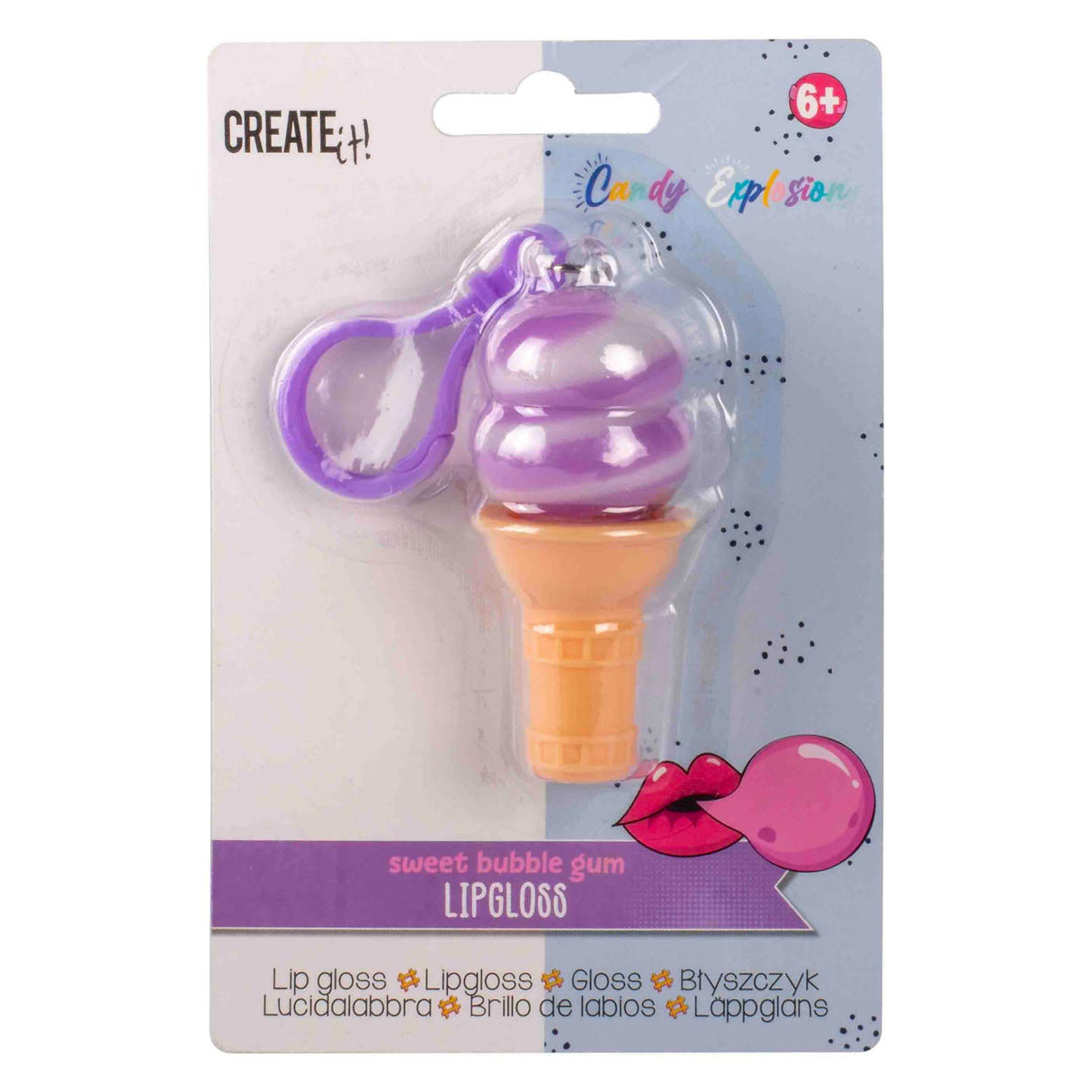 Canenco crée-le ! porte-clés cornet de crème glacée brillant à lèvres explosion de bonbons