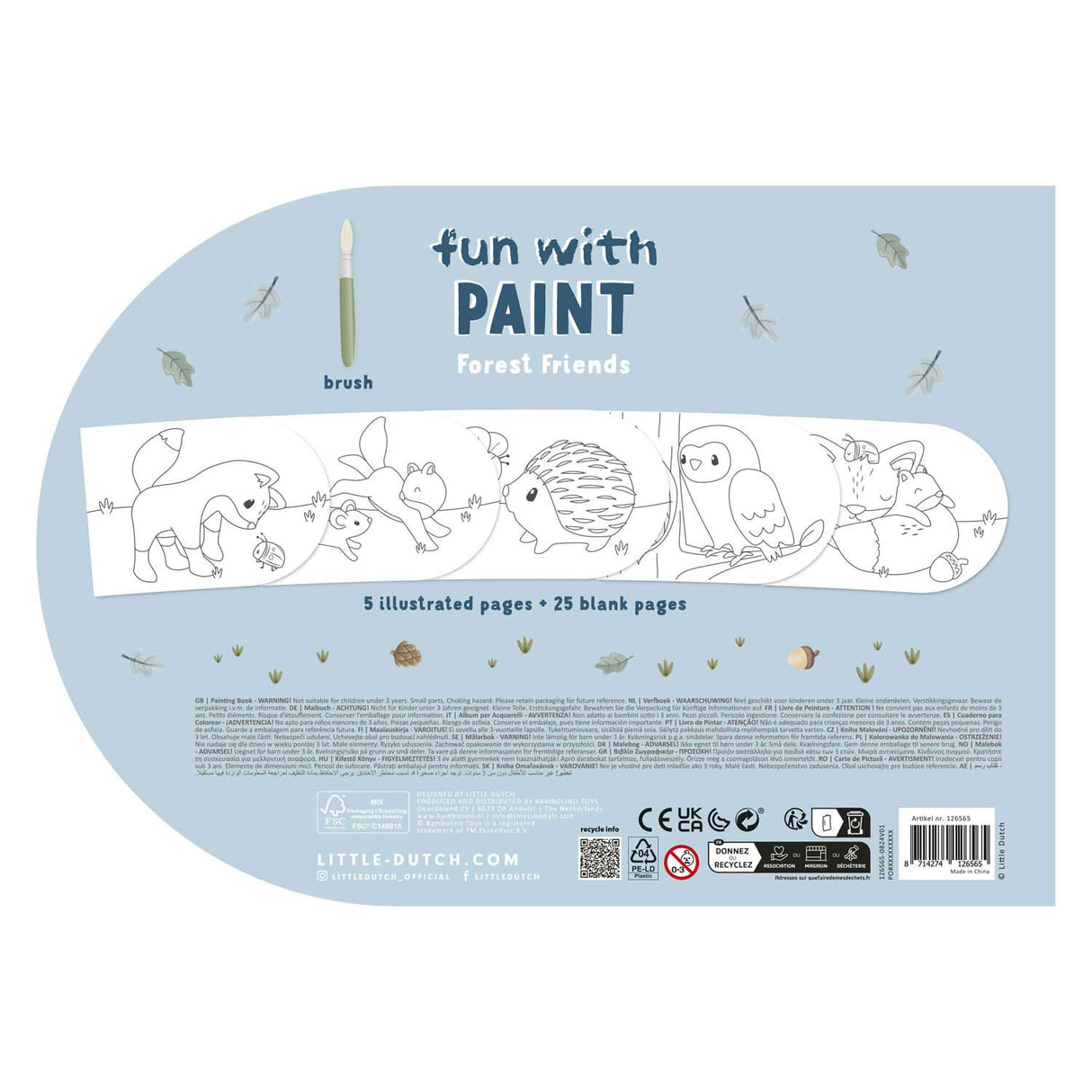 Petit livre de peinture hollandais Amis de la forêt - Livre de dessin et de peinture, incl. pinceau et 4 couleurs de peinture - bambin - livre de vacances - jouets 3 ans