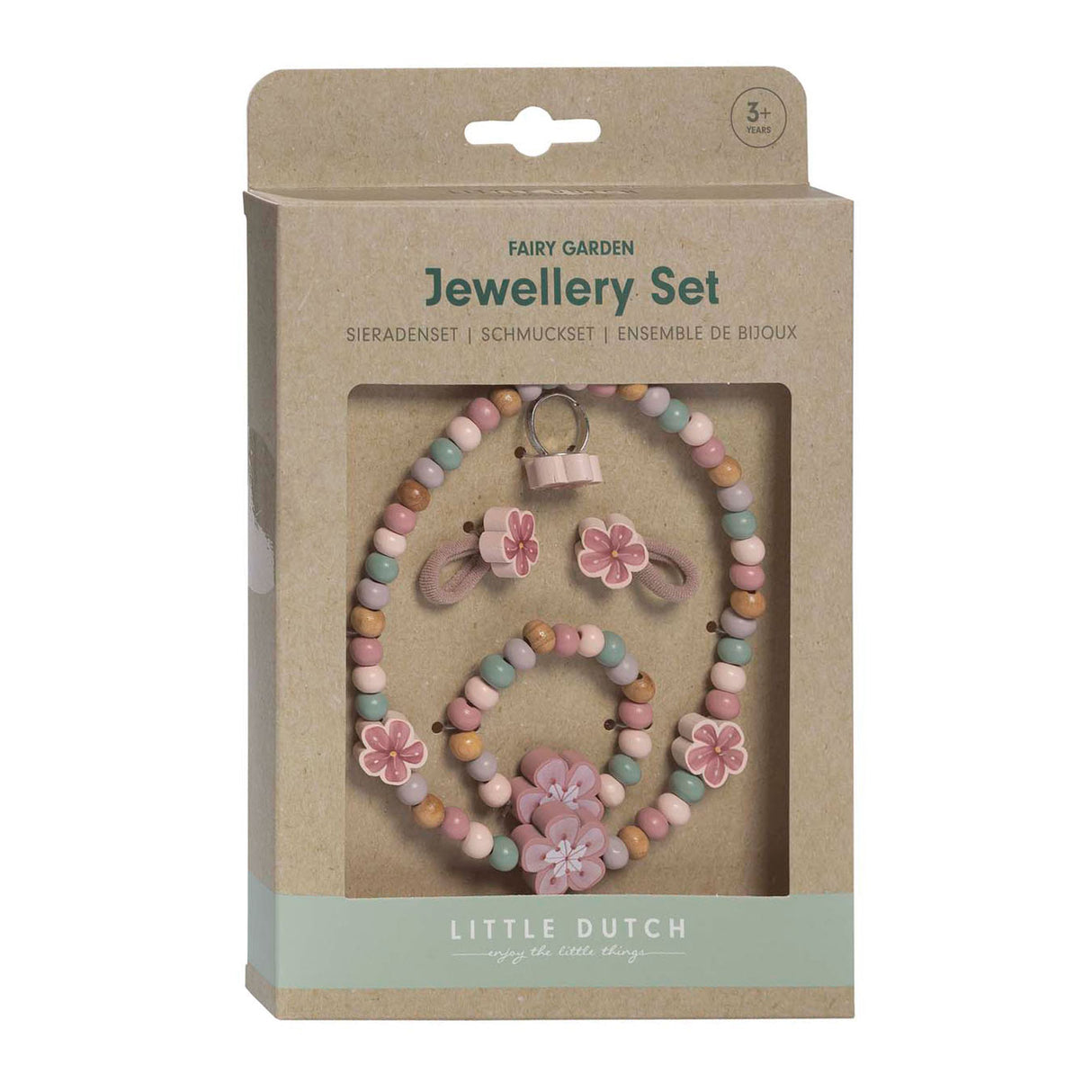 Ensemble de bijoux en bois Little Dutch fleurs, 4 pièces.