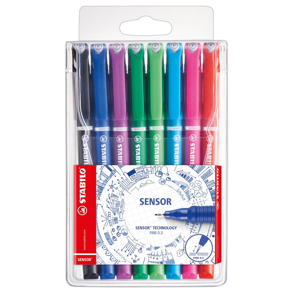Feutres fins à capteur Stabilo, étui 0,3 mm, 8 couleurs