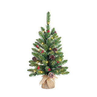 Creston Sapin de Noël LED à piles vert avec toile de jute 20l embouts 58 - h60xd41cm