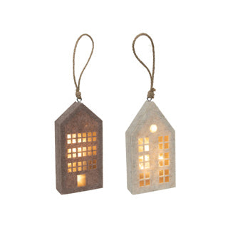 Suspension maison beige marron feutre led 20cm 2ass | 4 pièces