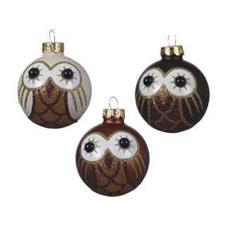 Boule de Noël en verre hibou 3col assdia6cm