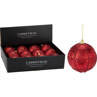 Boule de Noël 100mm rouge pailleté