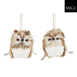 Ornement hibou marron 2 assortis - l12xw7xh10cm | 4 pièces