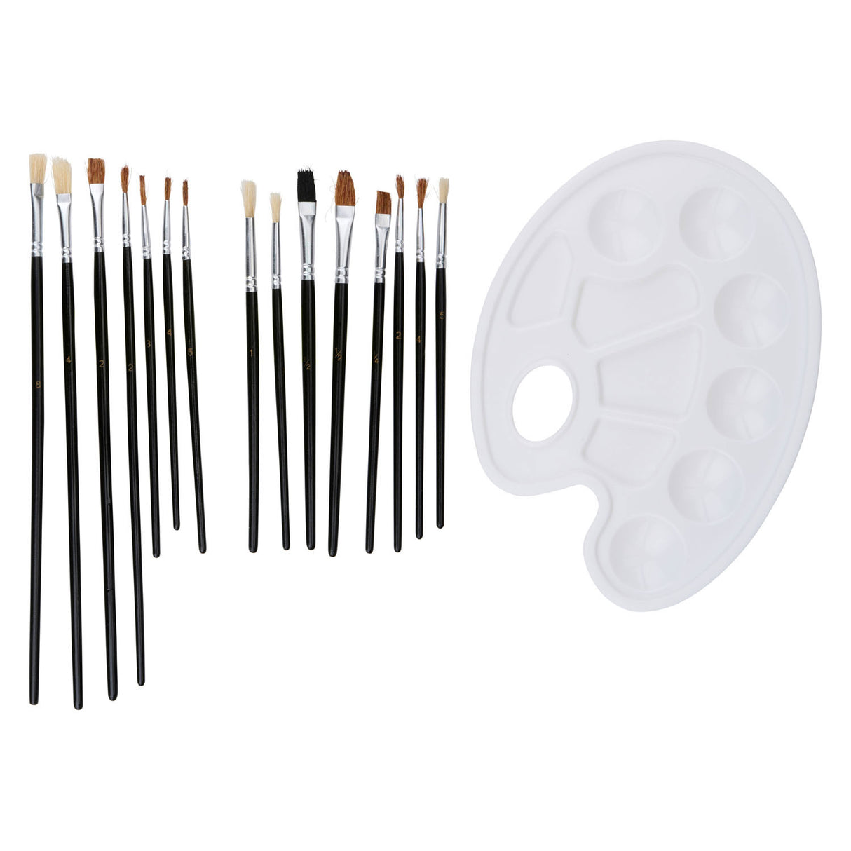 Pinceaux et palette, 16 pcs.