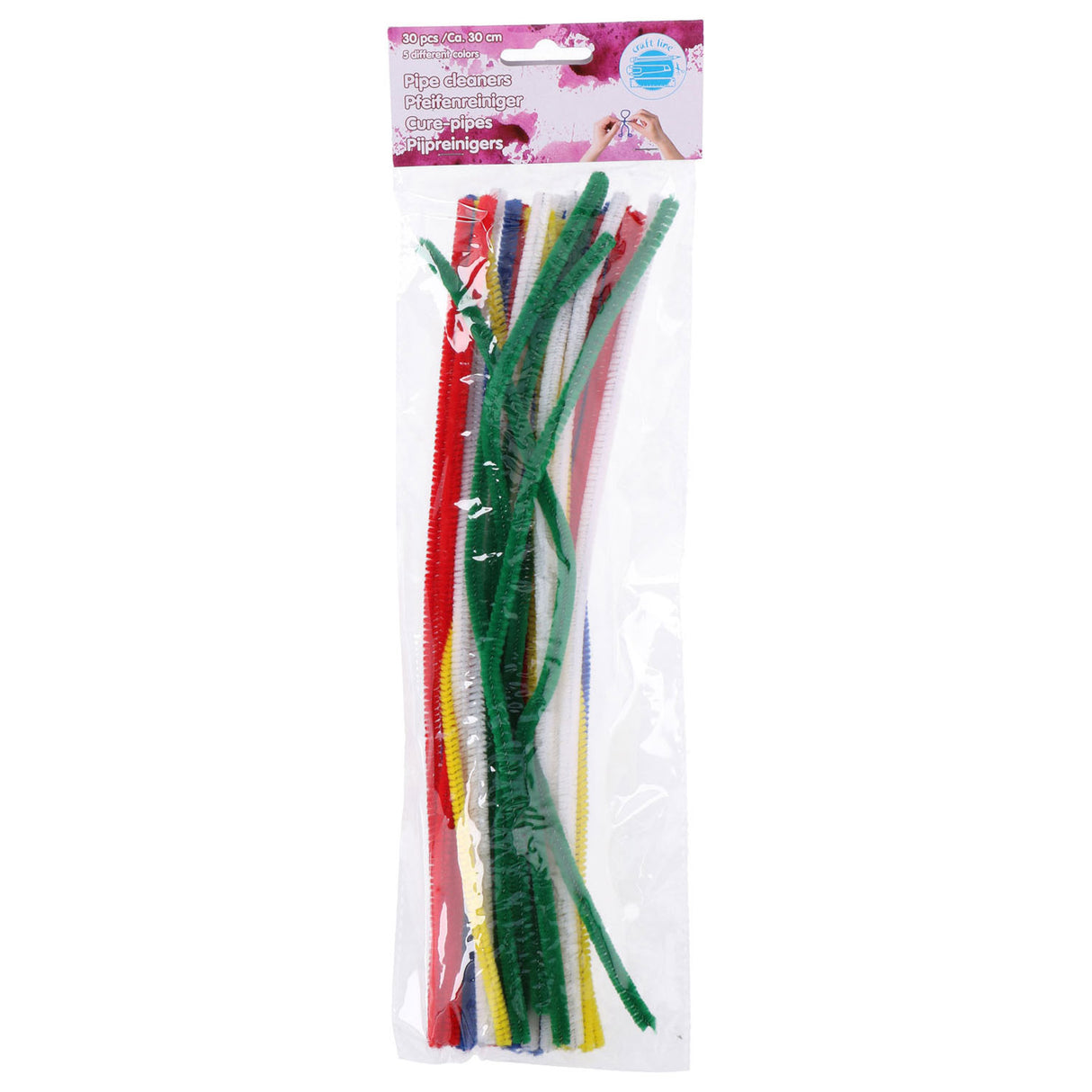 Edco craft line fils chenille - 30 pièces - cure-pipes artisanat 30 cm - fil chenille multicolore 5 couleurs - matériel artisanal enfants