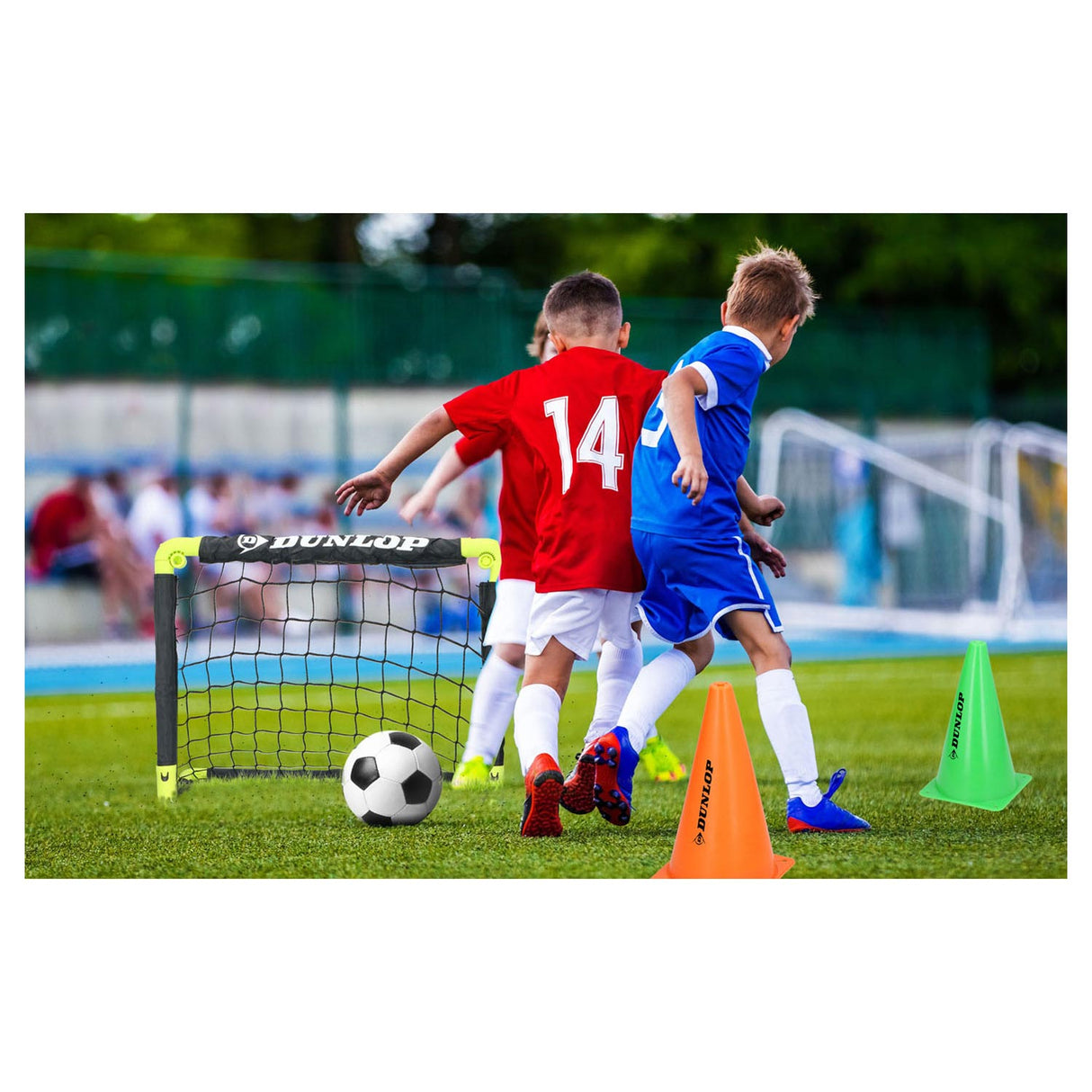 But de football Dunlop avec piquets au sol, lot de 2