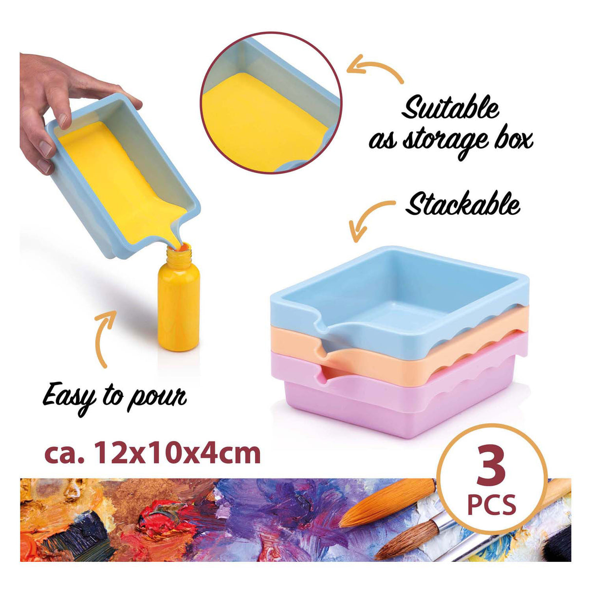 Plateaux de mélange de peinture à palette, 3 pcs.