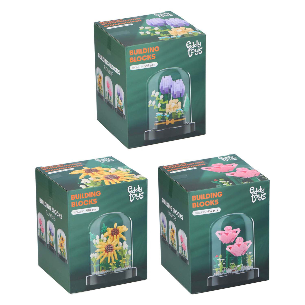 Blocs de construction de fleurs dans une cloche en verre