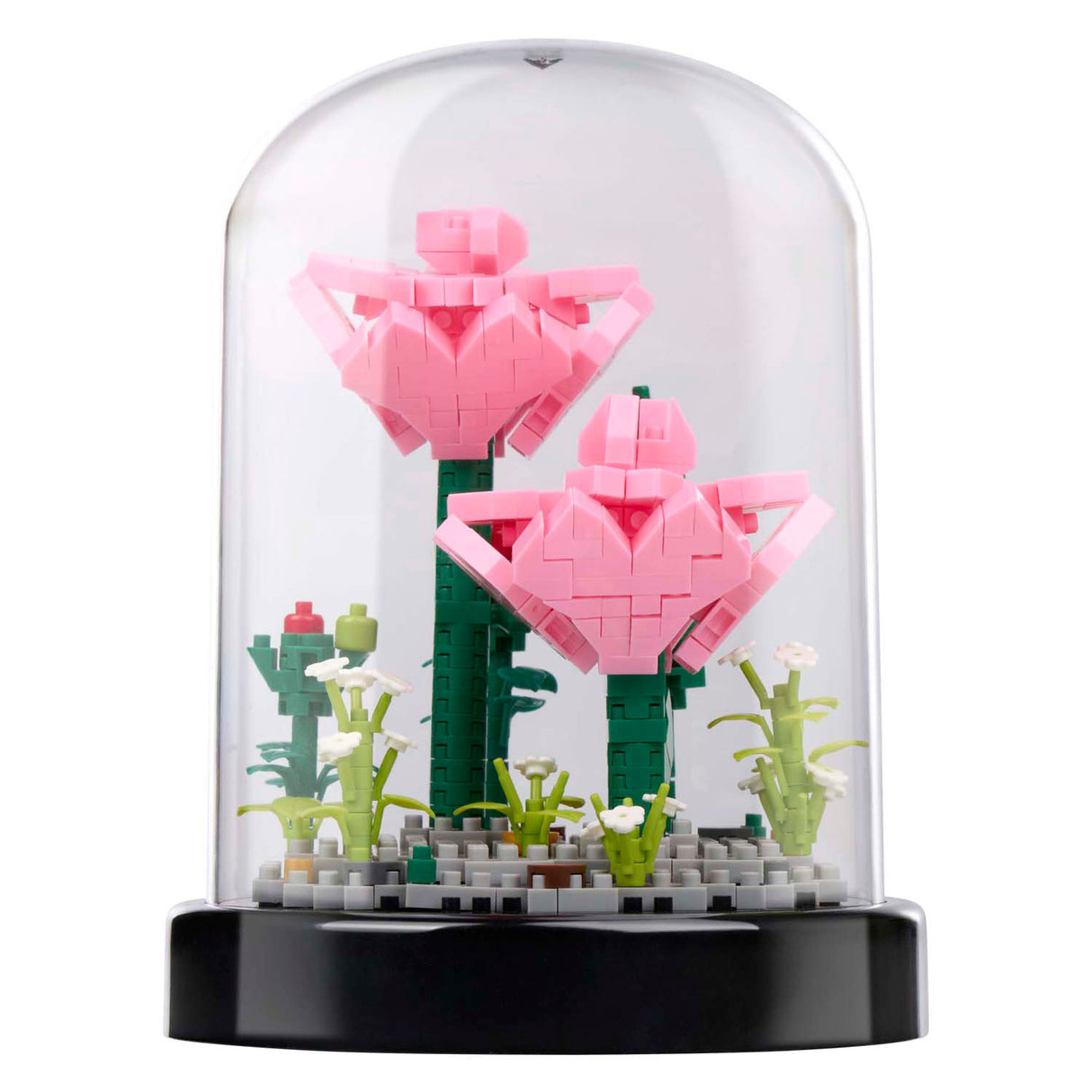 Blocs de construction de fleurs dans une cloche en verre