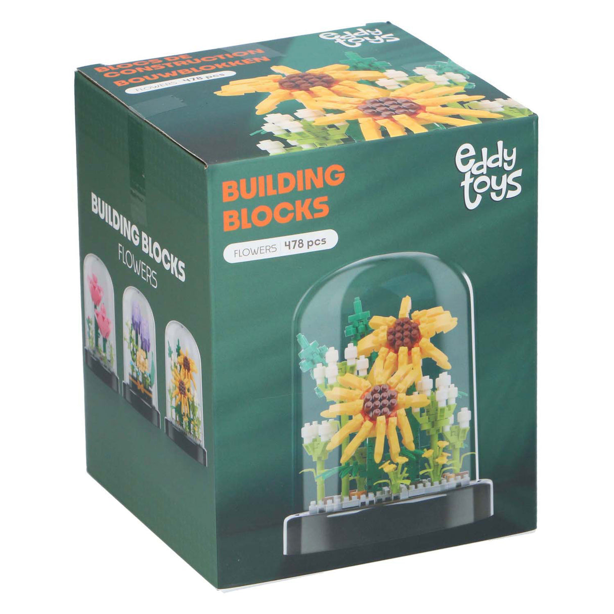 Blocs de construction de fleurs dans une cloche en verre
