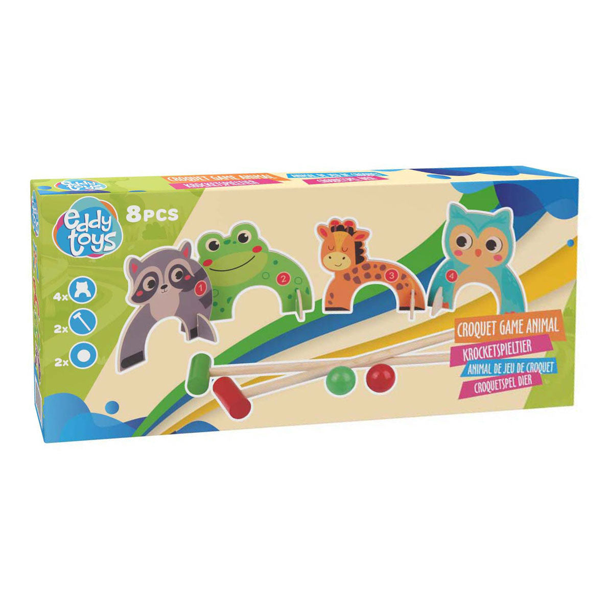 Eddy Toys jeu de croquet en bois, 8 pièces.