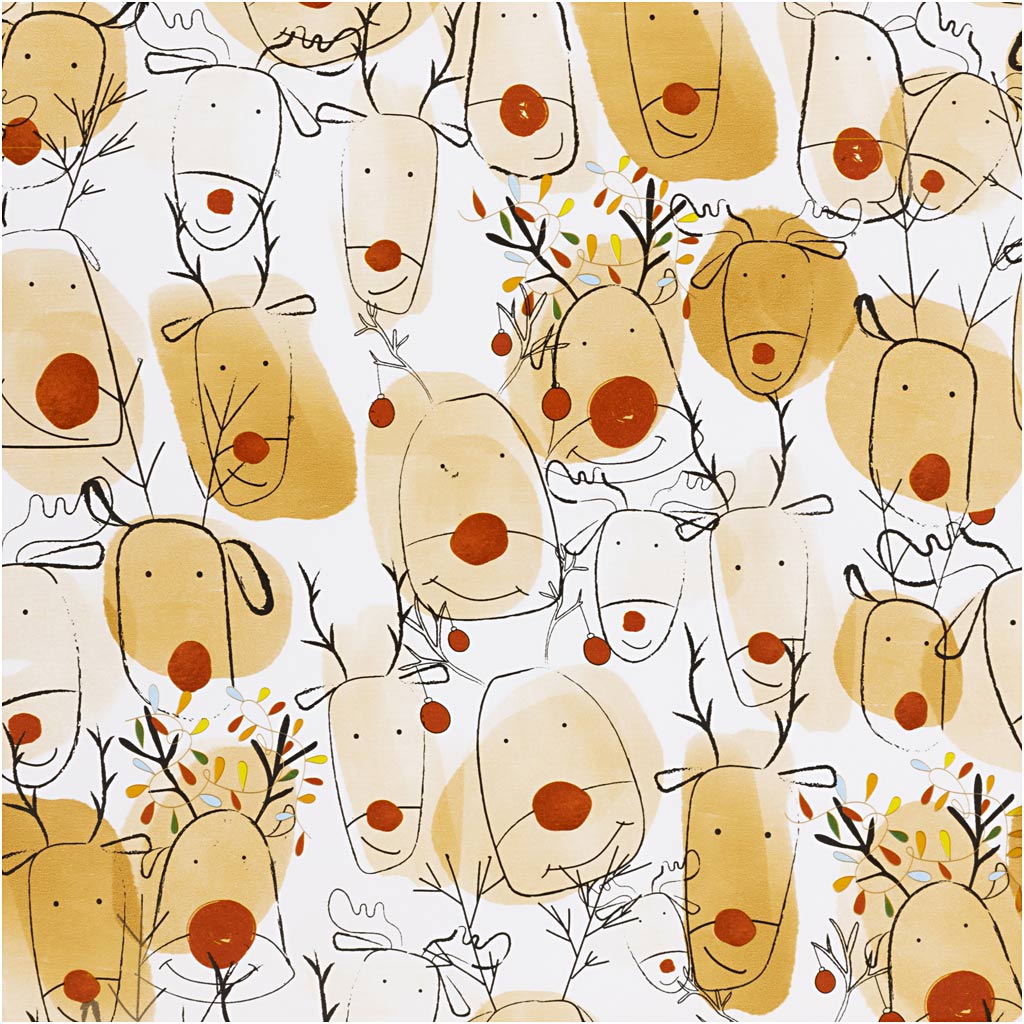 Papier cadeau Creativ company, renne, l: 50 cm, 80 gr, beige, rouge, 5 m 1 rouleau